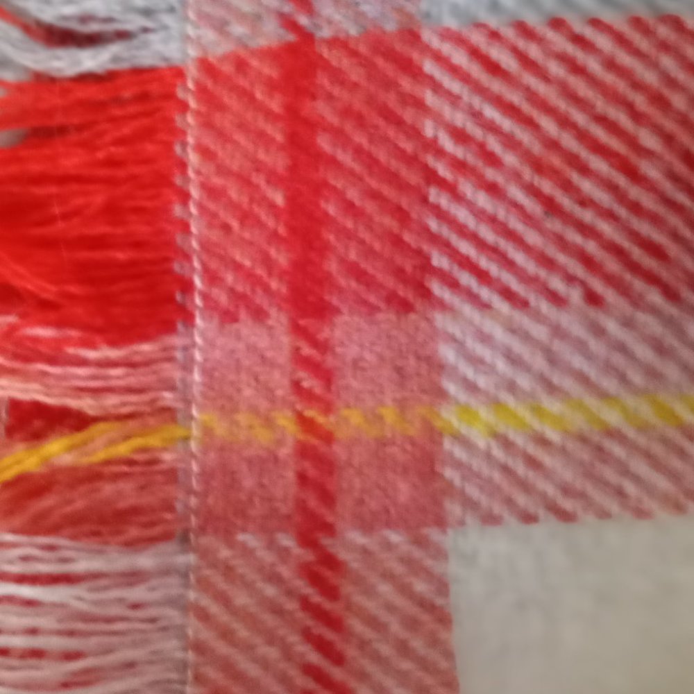 Plaid Throw Large Size L66" X W 53" Cream/Orange/Pale Grey/Yellow - Picture 7 of 8